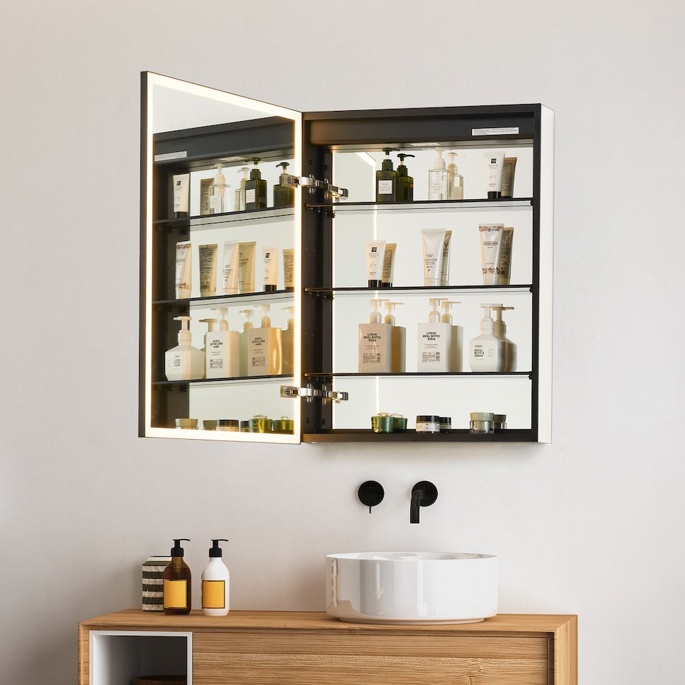 24"x32" Rectangular Bathroom Black Aluminum Mirror Medicine Cabinet. Picture 7