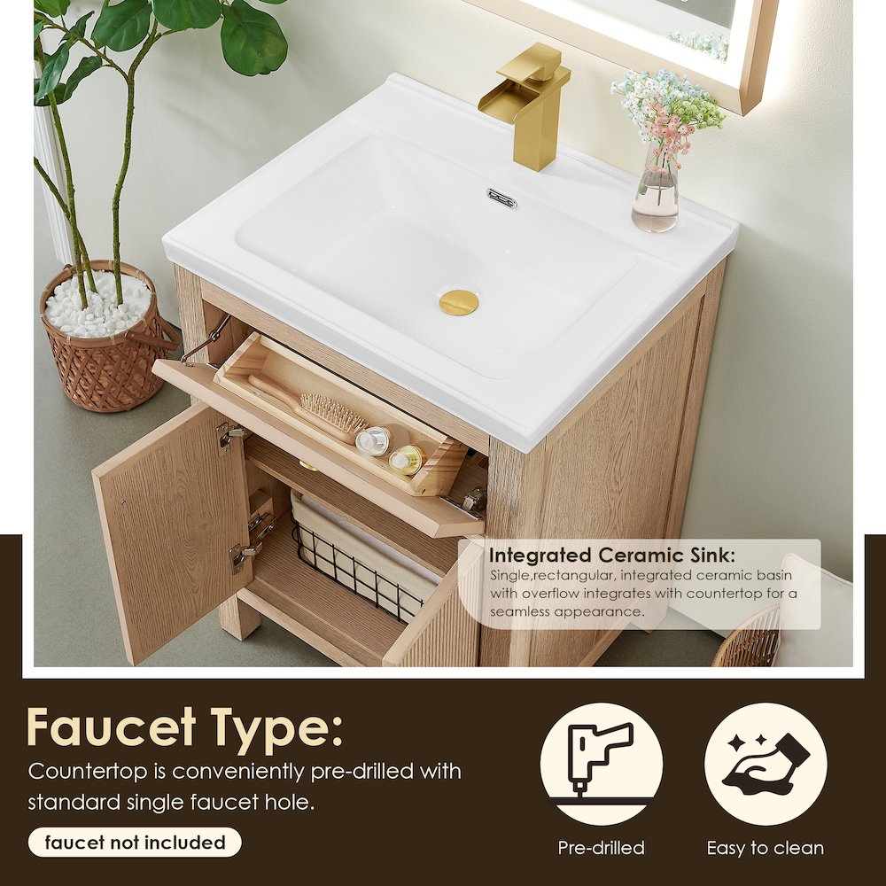 Cerrito 24" Single Bathroom Vanity in Natural Oak. Picture 7