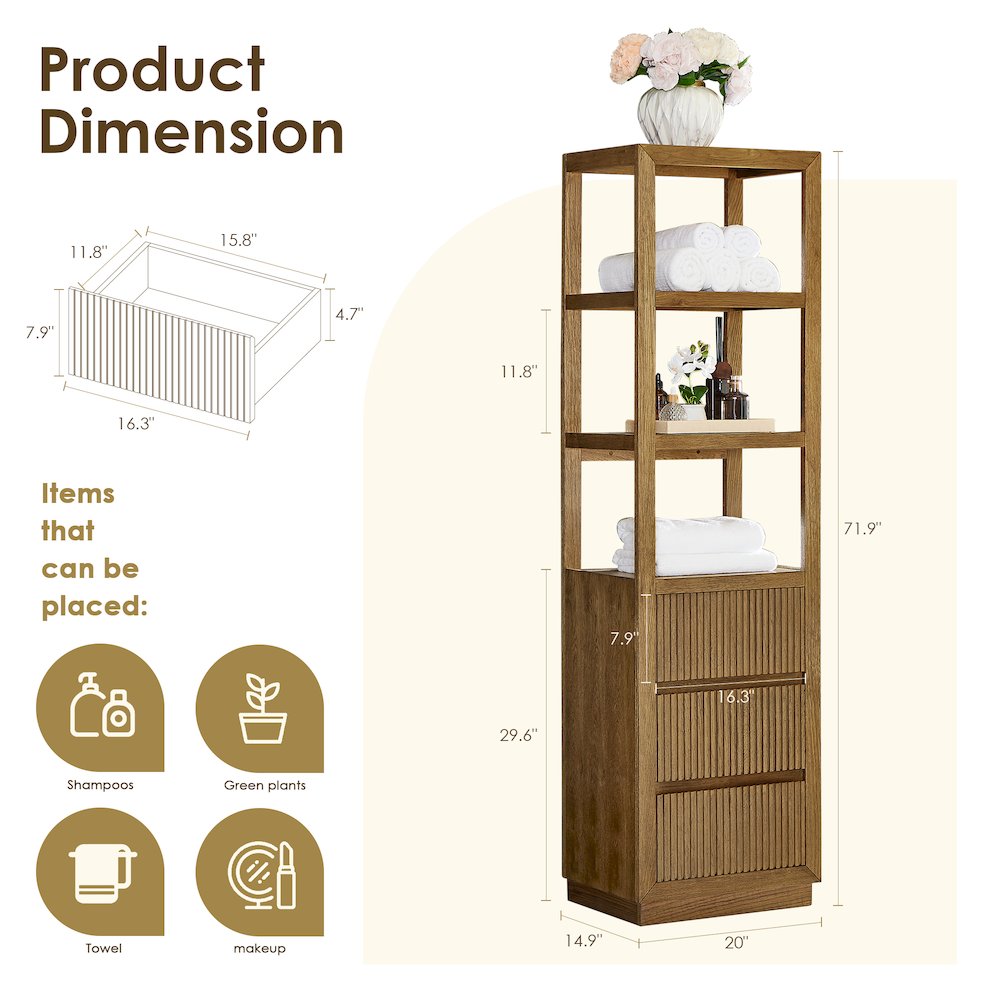 Navan 20" Freestanding Linen Cabinet in Weathered Brown. Picture 11