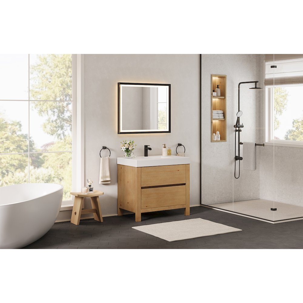 36" Single Bathroom Vanity in with White Artificial Stone Integrated Sink. Picture 14