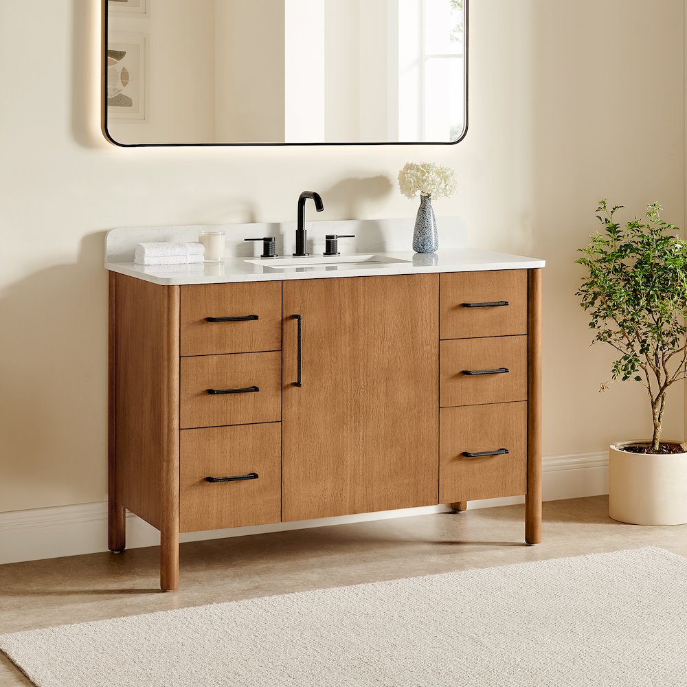 48" Single Bathroom Vanity in Mango Brown with Grain White. Picture 3