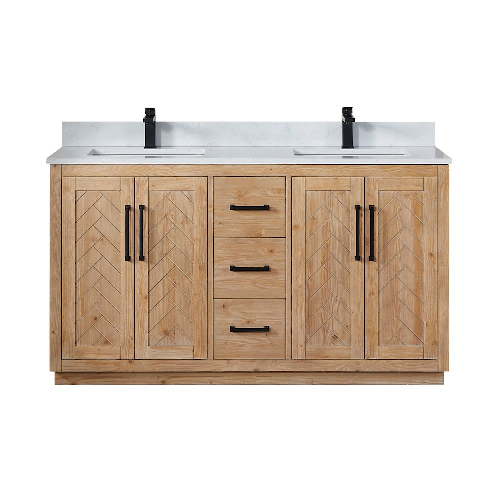 60" Double Bathroom Vanity with Grain White Countertop without Mirror. Picture 1