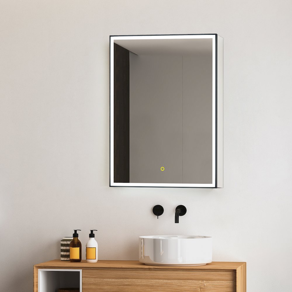 24"x32" Rectangular Bathroom Black Aluminum Mirror Medicine Cabinet. Picture 6