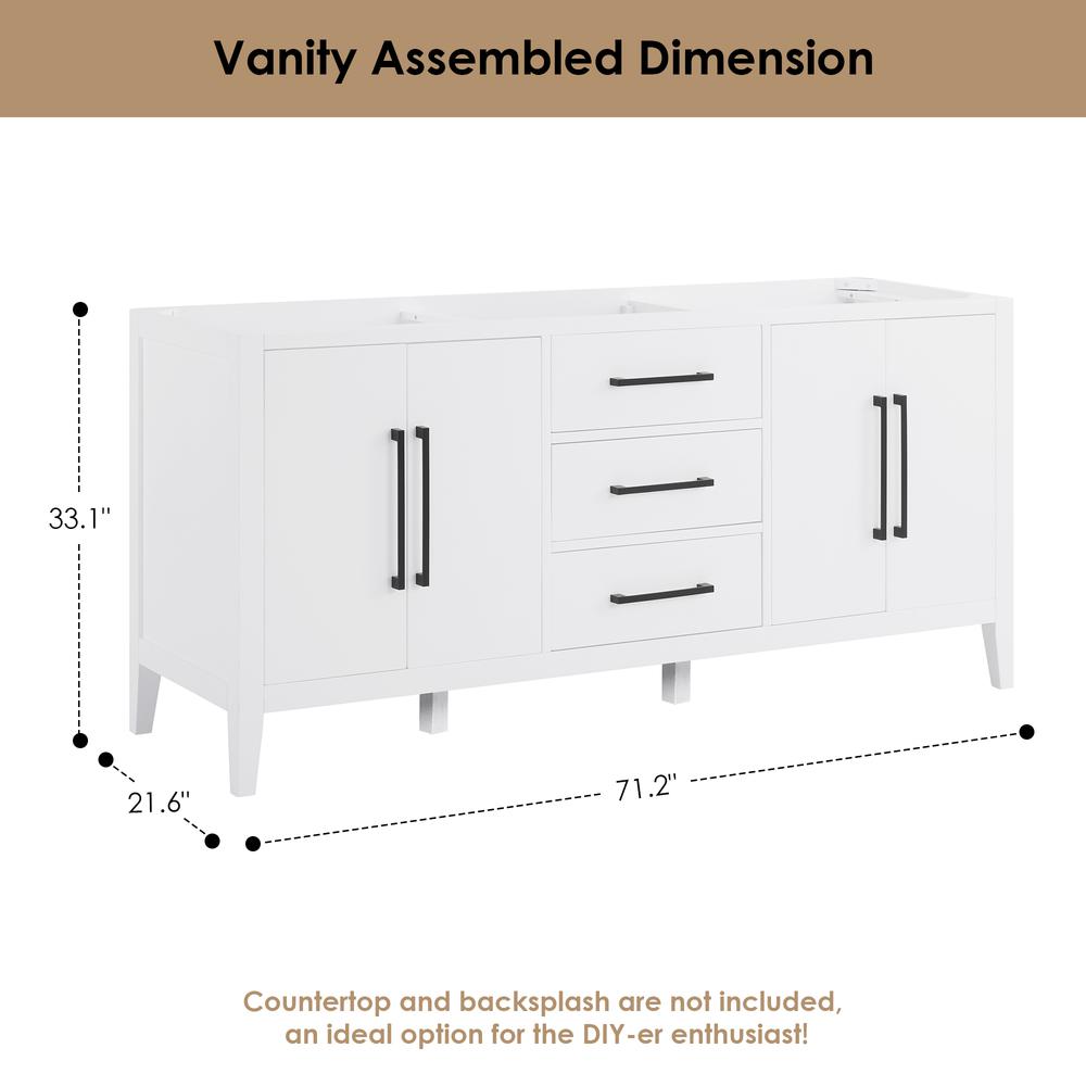 Double Bathroom Cabinet Vanity Base in White without Top and Sink, no Mirror. Picture 10