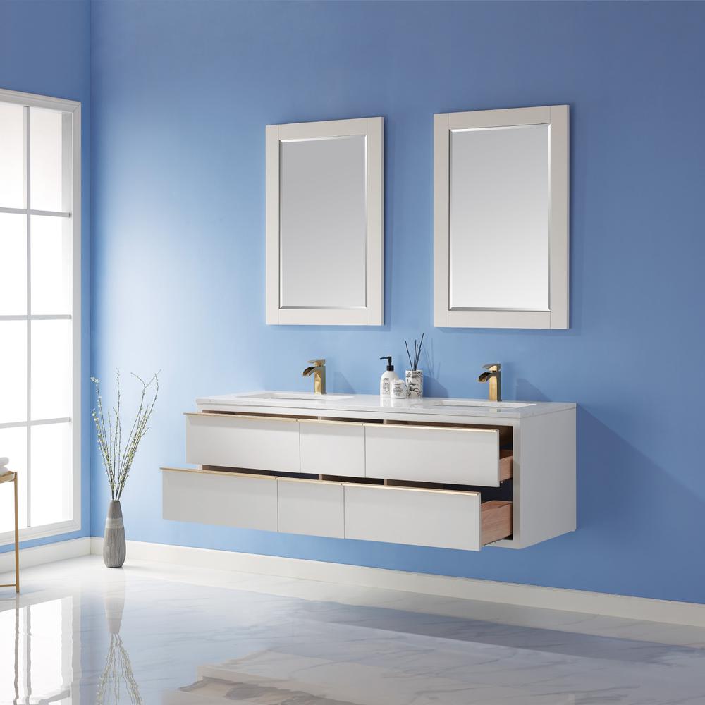 60" Double Bathroom Vanity Set in White with Mirror. Picture 3