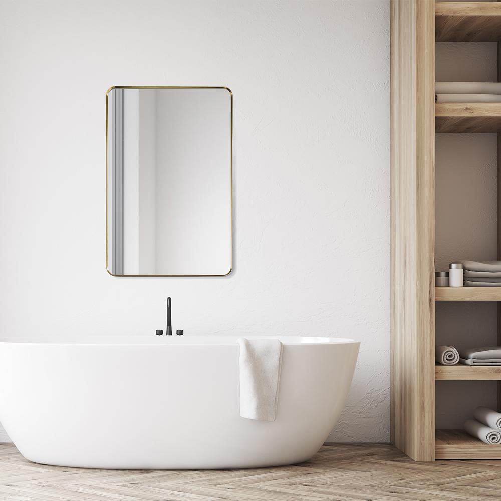 Nettuno 24" Rectangle Bathroom/Vanity Brushed Gold Aluminum Framed Wall Mirror. Picture 8