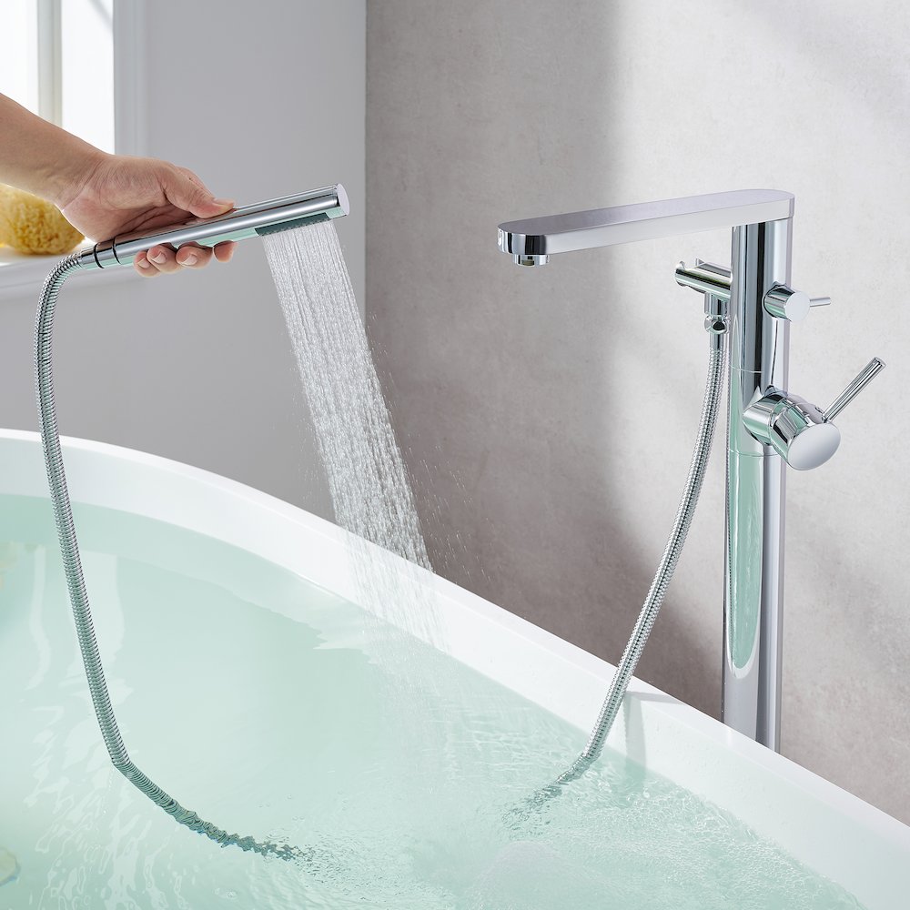 Double Lever Handles Freestanding Floor Mounted Tub Filler. Picture 7