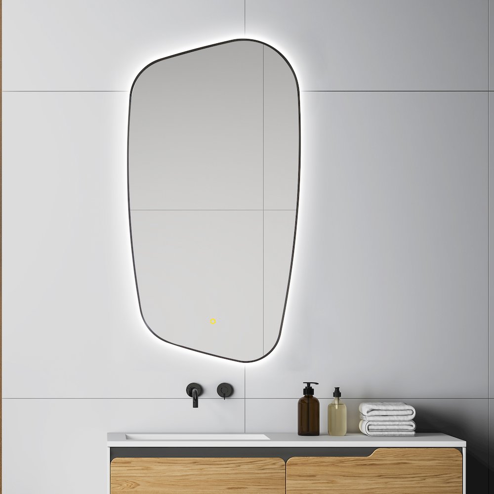 26"x48" Anti-Fog Wall Mirror in Matte Black Aluminum Framed. Picture 3