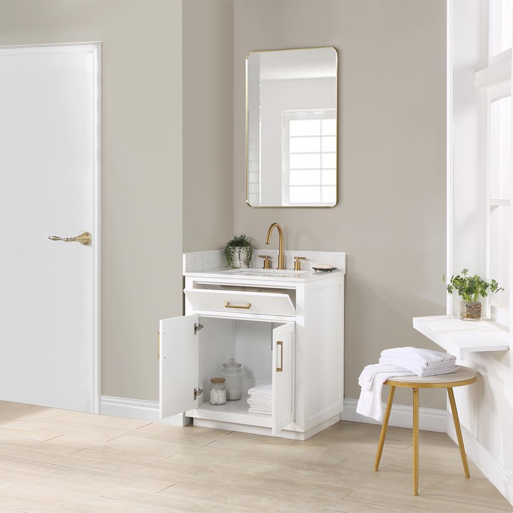 30" Single Bathroom Vanity in White with Mirror. Picture 6