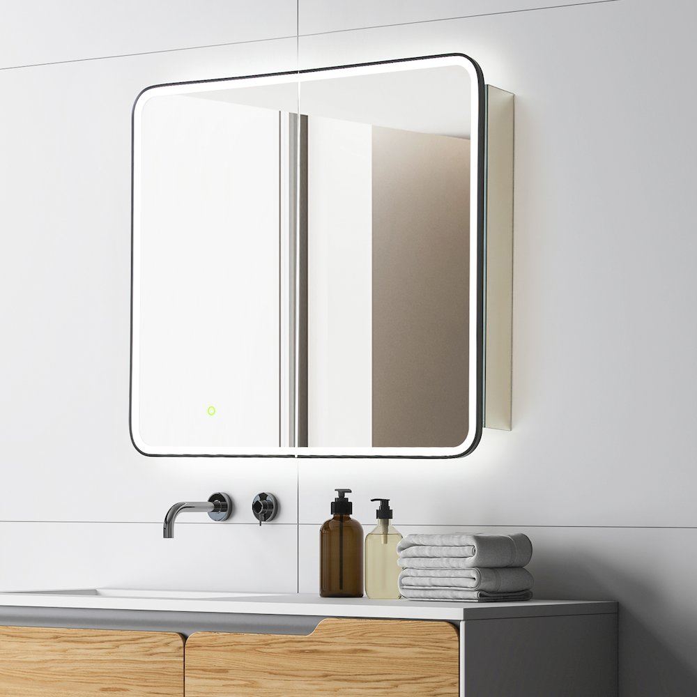 36"x32" Rectangular Bathroom Black Aluminum Mirror Medicine Cabinet. Picture 6