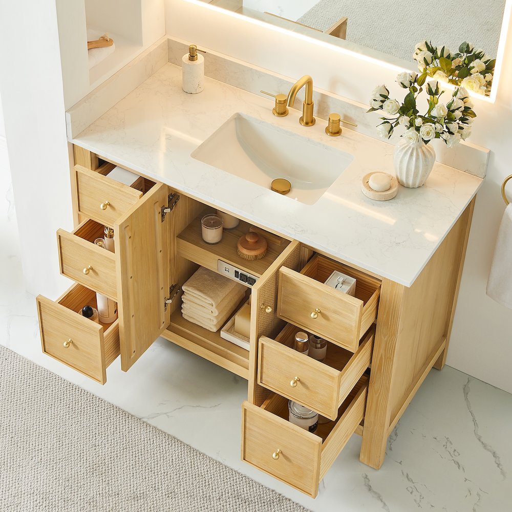 Cedar 48" Single Bathroom Vanity in Natural Wood. Picture 5