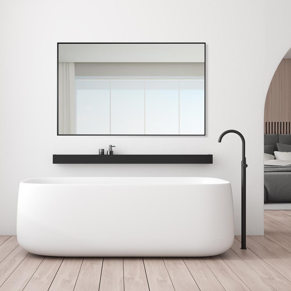 Sassi 48" Rectangle Bathroom/Vanity Matt Black Aluminum Framed Wall Mirror. Picture 10