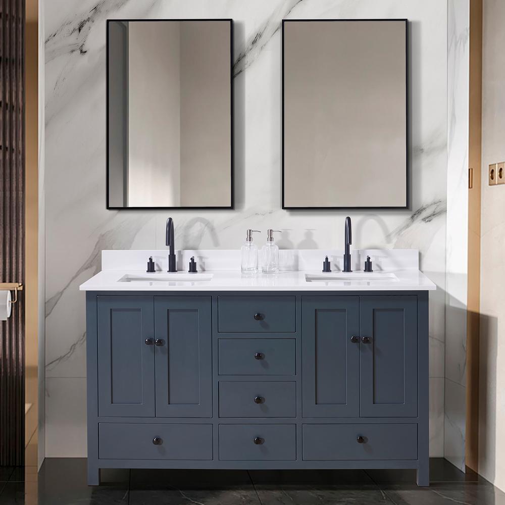 61. in Composite Stone Vanity Top in Snow White with Double White Sink. Picture 9
