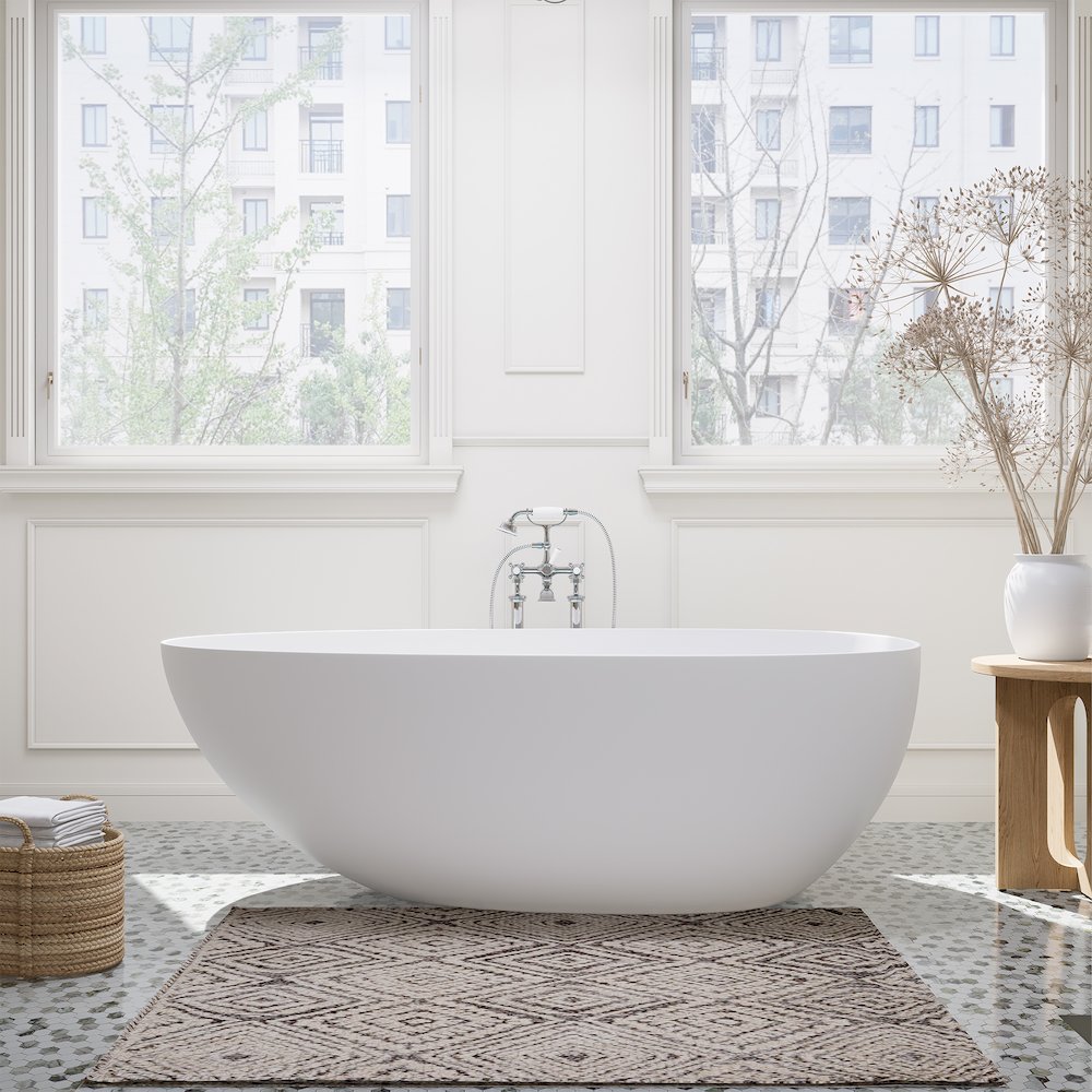 59" x 31" Solid Surface Soaking Bathtub and Integrated Overflow. Picture 6