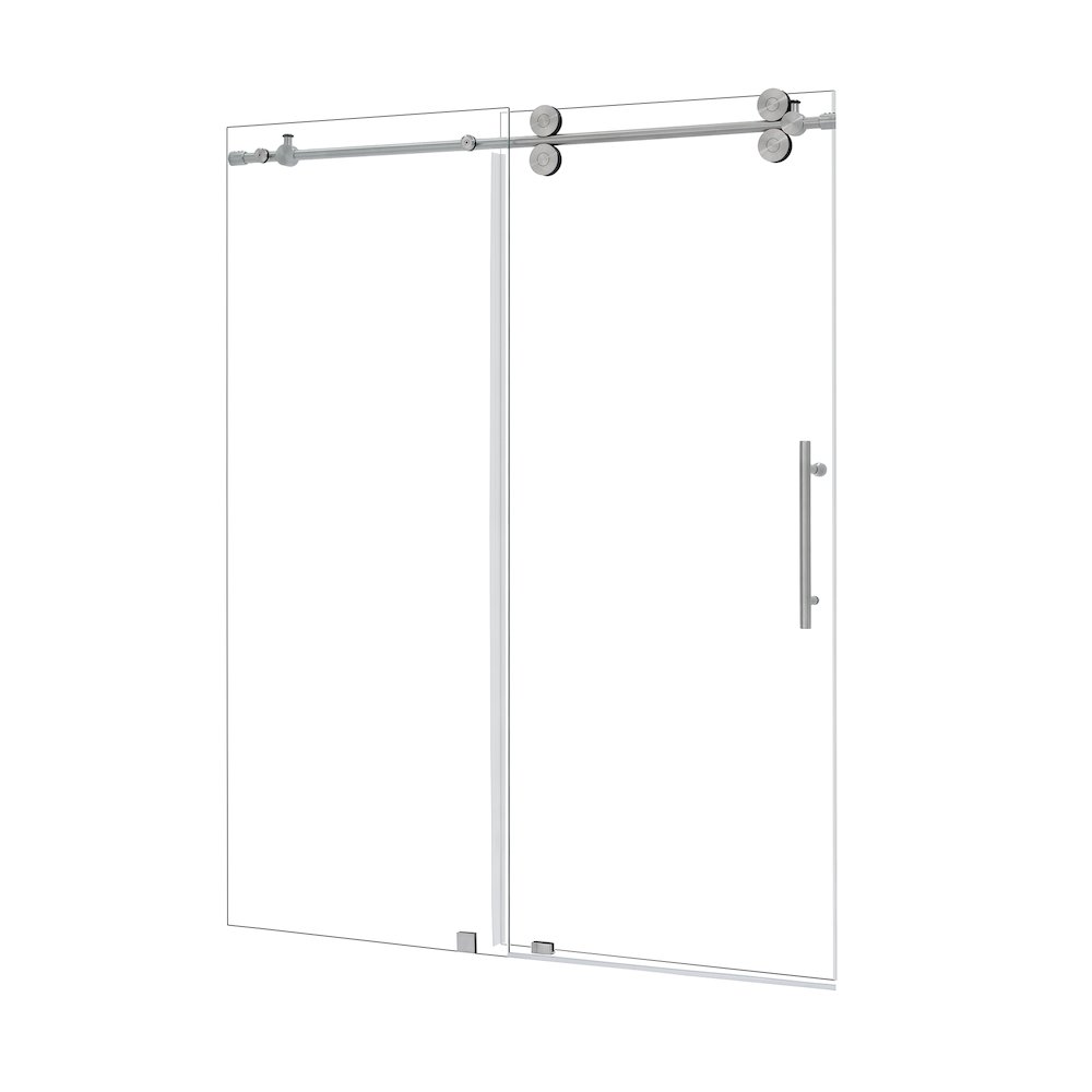 Single Sliding Frameless Shower Door in Brushed Nickel with Clear Glass. Picture 2