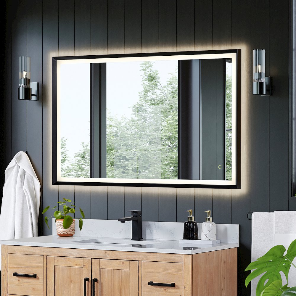 48"x30" Rectangular Wall Mirror in Matte Black Aluminum Framed. Picture 4