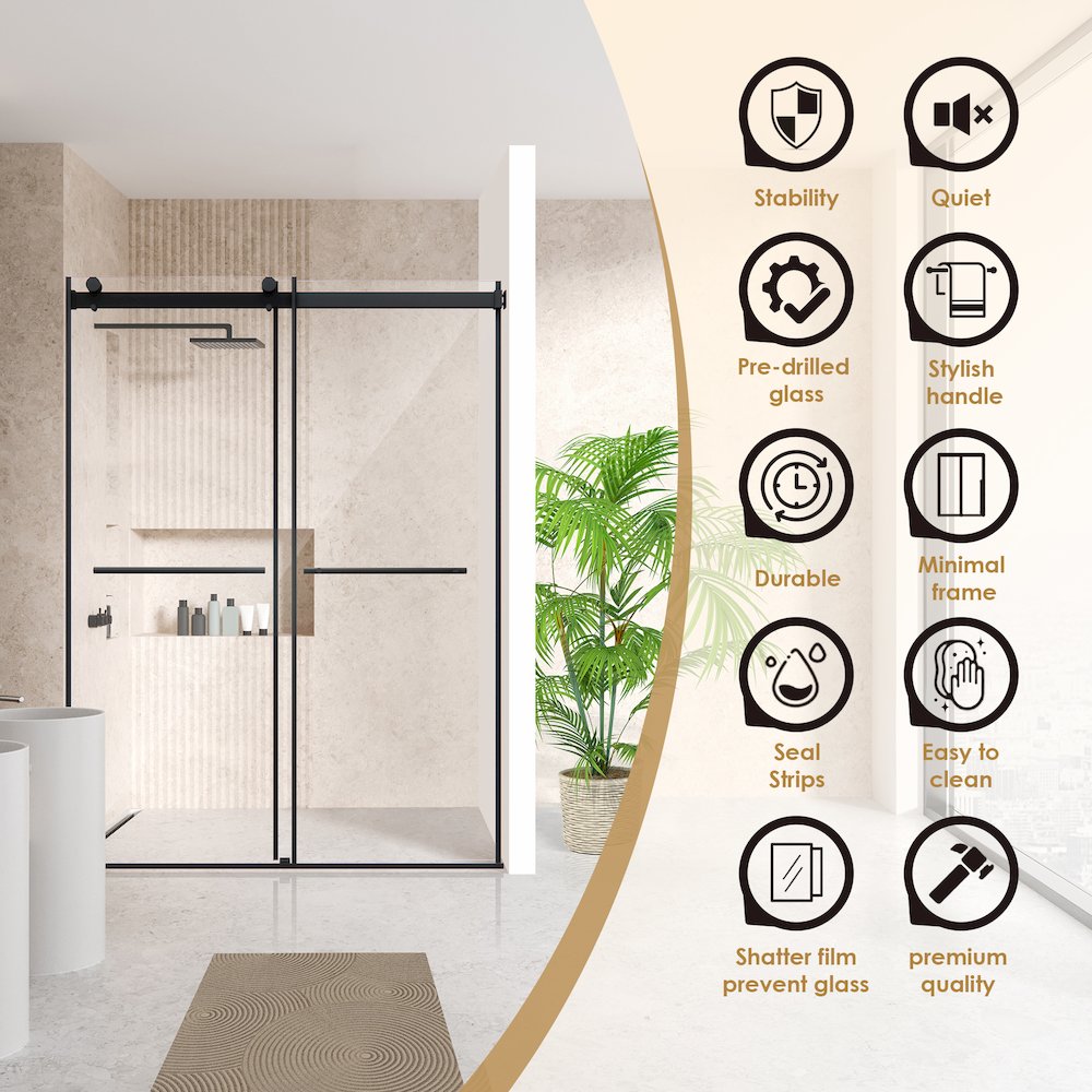 Frameless Exposed Roller Shower Door in Matte Black with Clear Glass. Picture 7