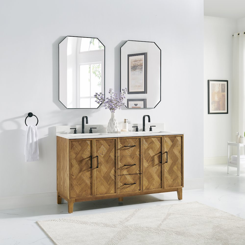 Clara 60" Double Bathroom Vanity in Weathered Brown. Picture 3