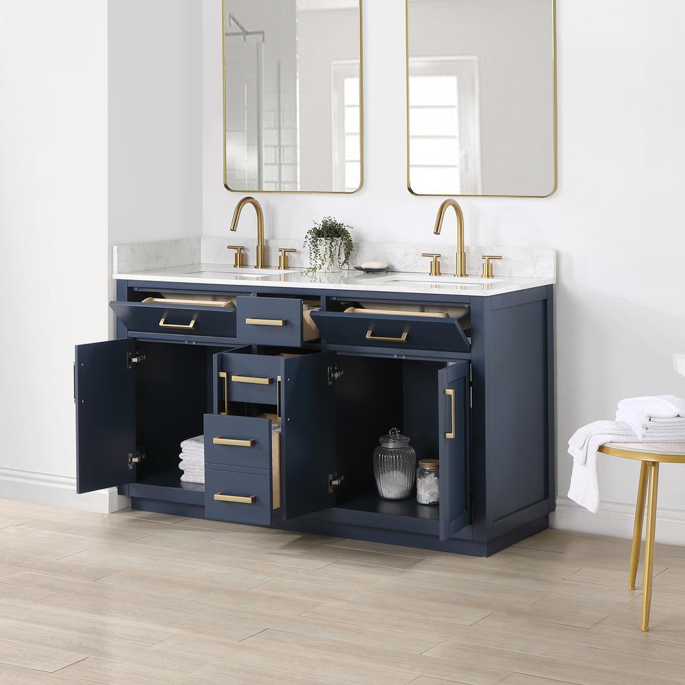 60" Double Bathroom Vanity in Royal Blue without Mirror. Picture 6