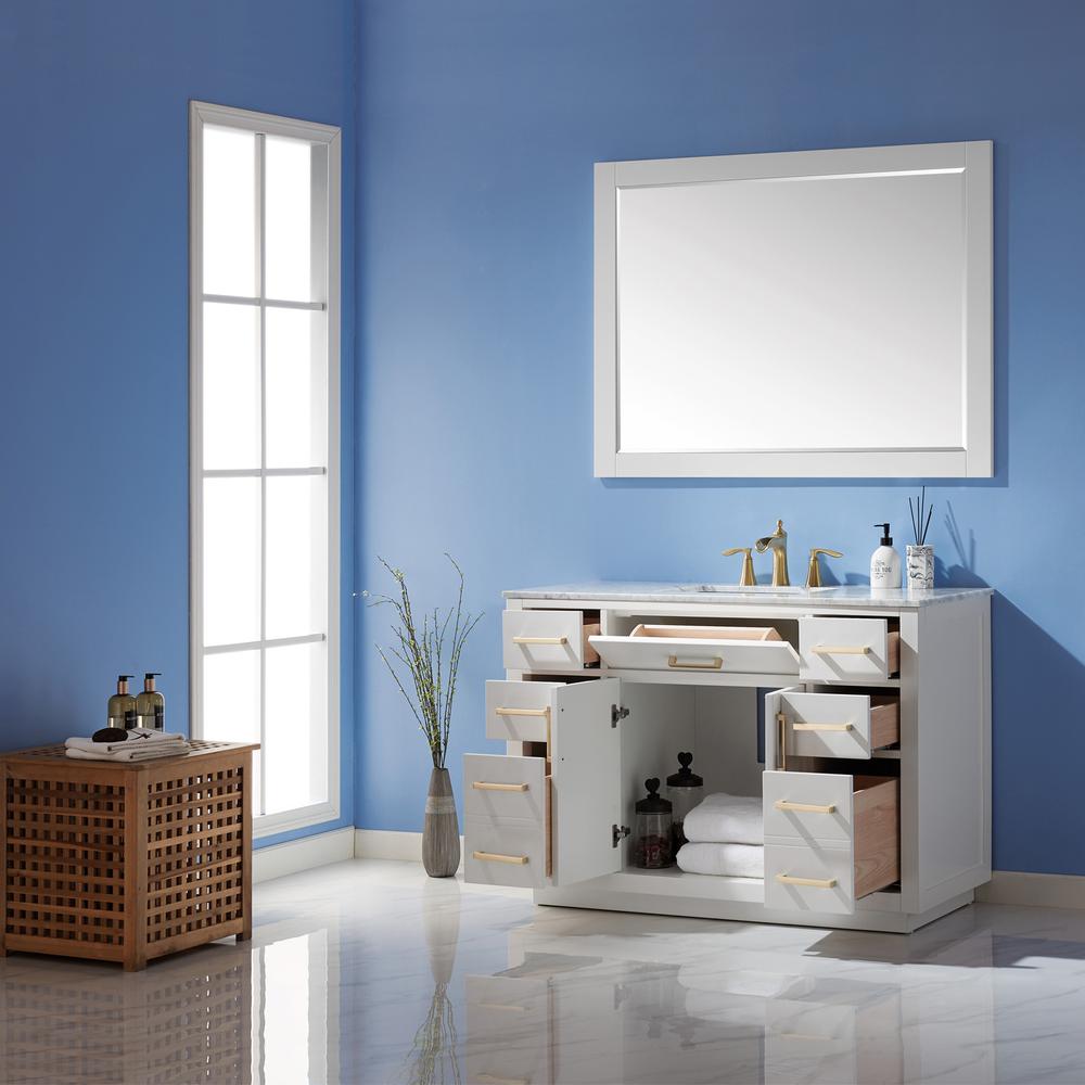 48" Single Bathroom Vanity Cabinet Only in White and Mirror, without Countertop. Picture 3