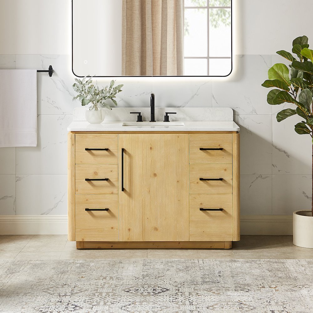 48" Single Bathroom Vanity in Nature Brown with Grain White. Picture 2