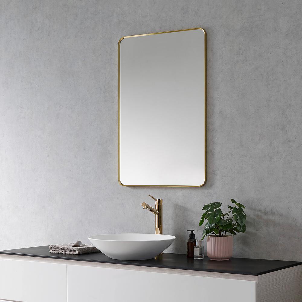 Nettuno 24" Rectangle Bathroom/Vanity Brushed Gold Aluminum Framed Wall Mirror. Picture 6