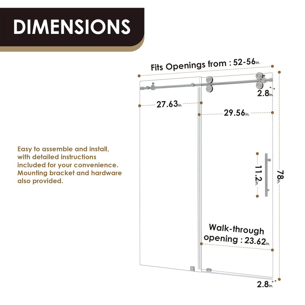 Single Sliding Frameless Shower Door in Brushed Nickel with Clear Glass. Picture 12