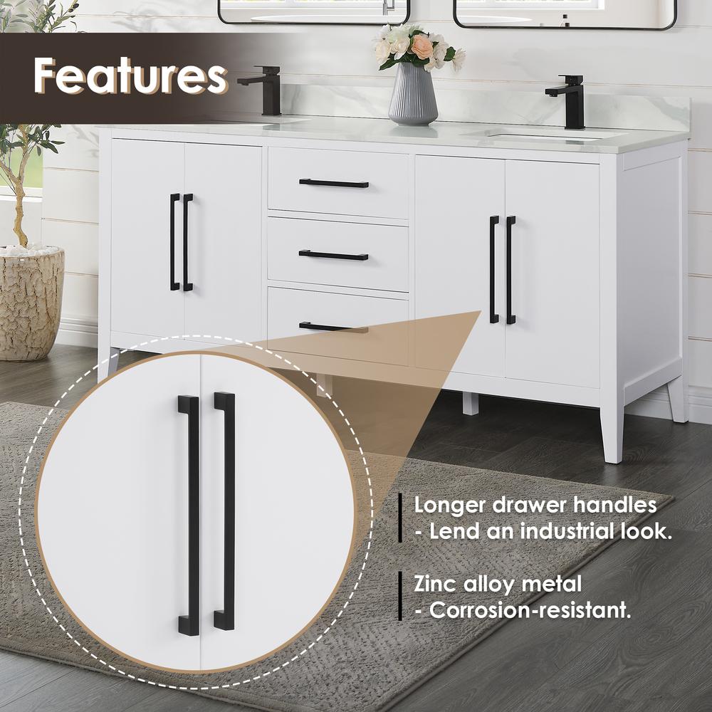 Double Bathroom Vanity in White with Stone Countertop without Mirror. Picture 9