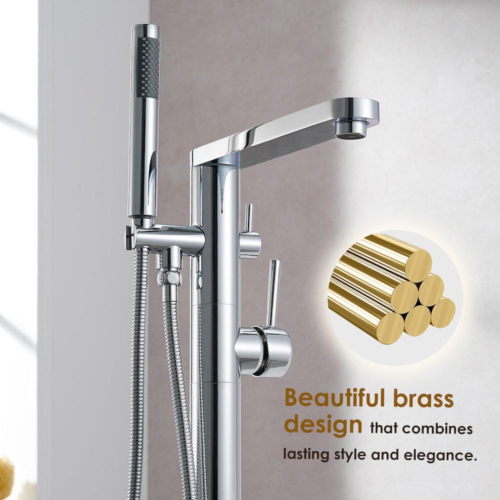 Double Lever Handles Freestanding Floor Mounted Tub Filler. Picture 8
