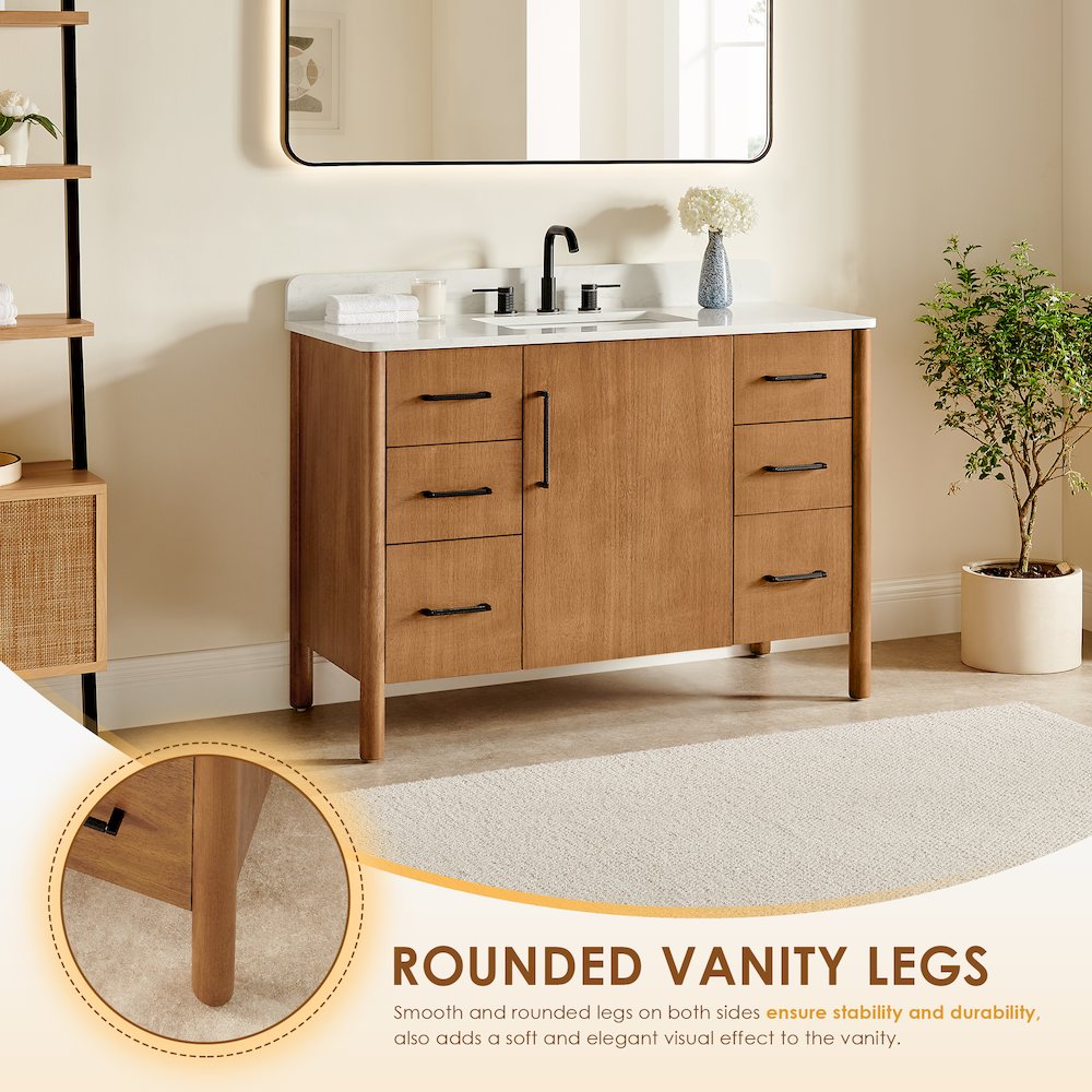 48" Single Bathroom Vanity in Mango Brown with Grain White. Picture 6