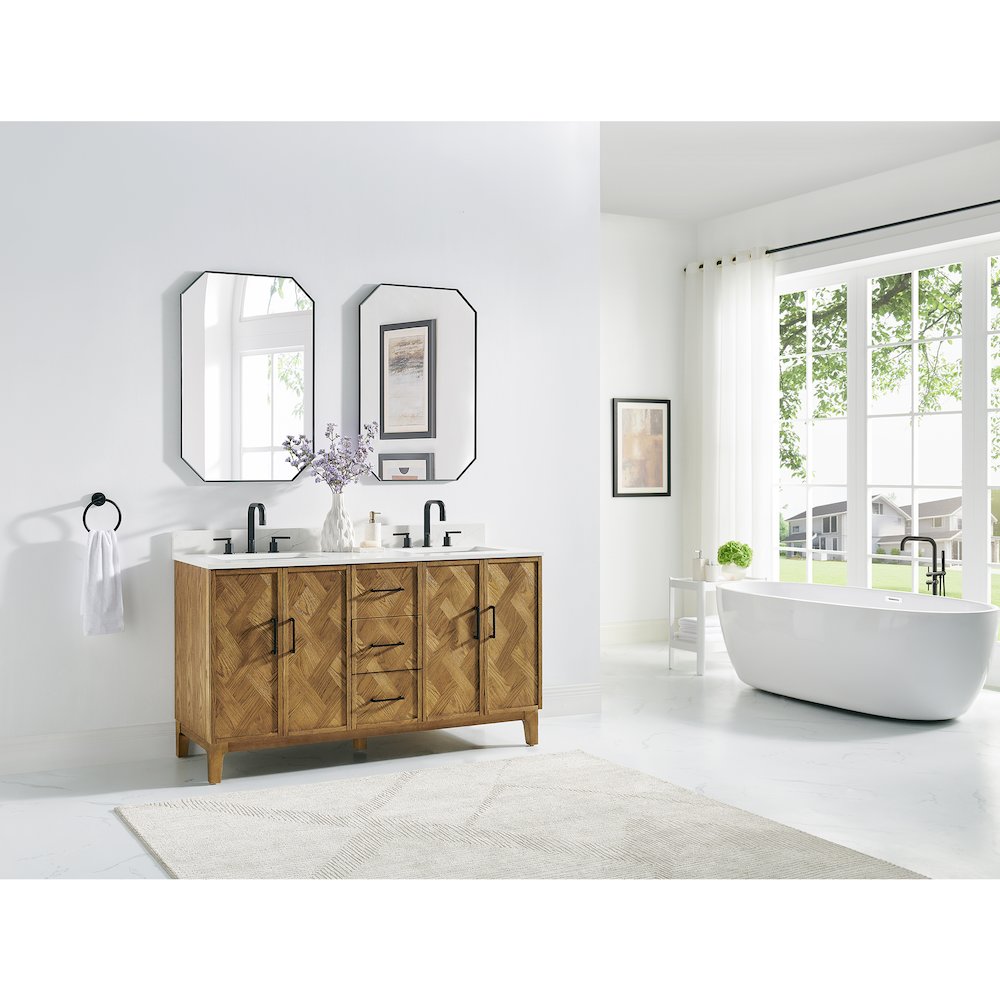 Clara 60" Double Bathroom Vanity in Weathered Brown. Picture 17