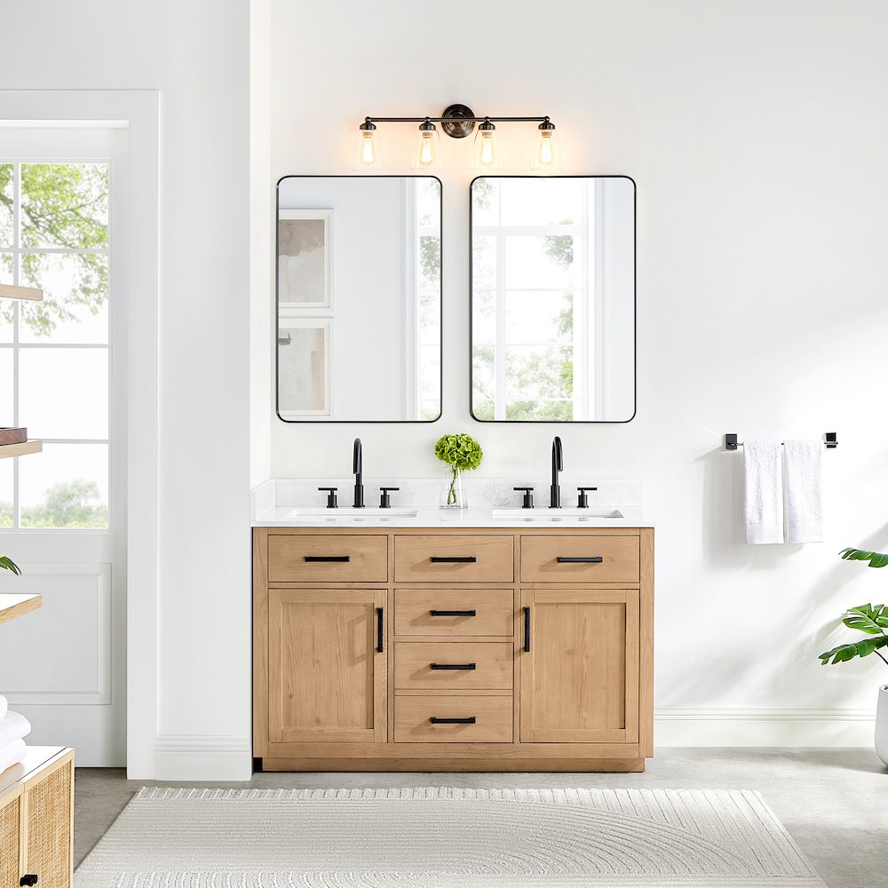 54" Double Bathroom Vanity in Light Brown with Grain White. Picture 2