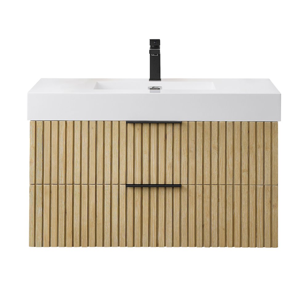 Single Bathroom Vanity in Nature Brown White Artificial Drop-in Sink. Picture 1