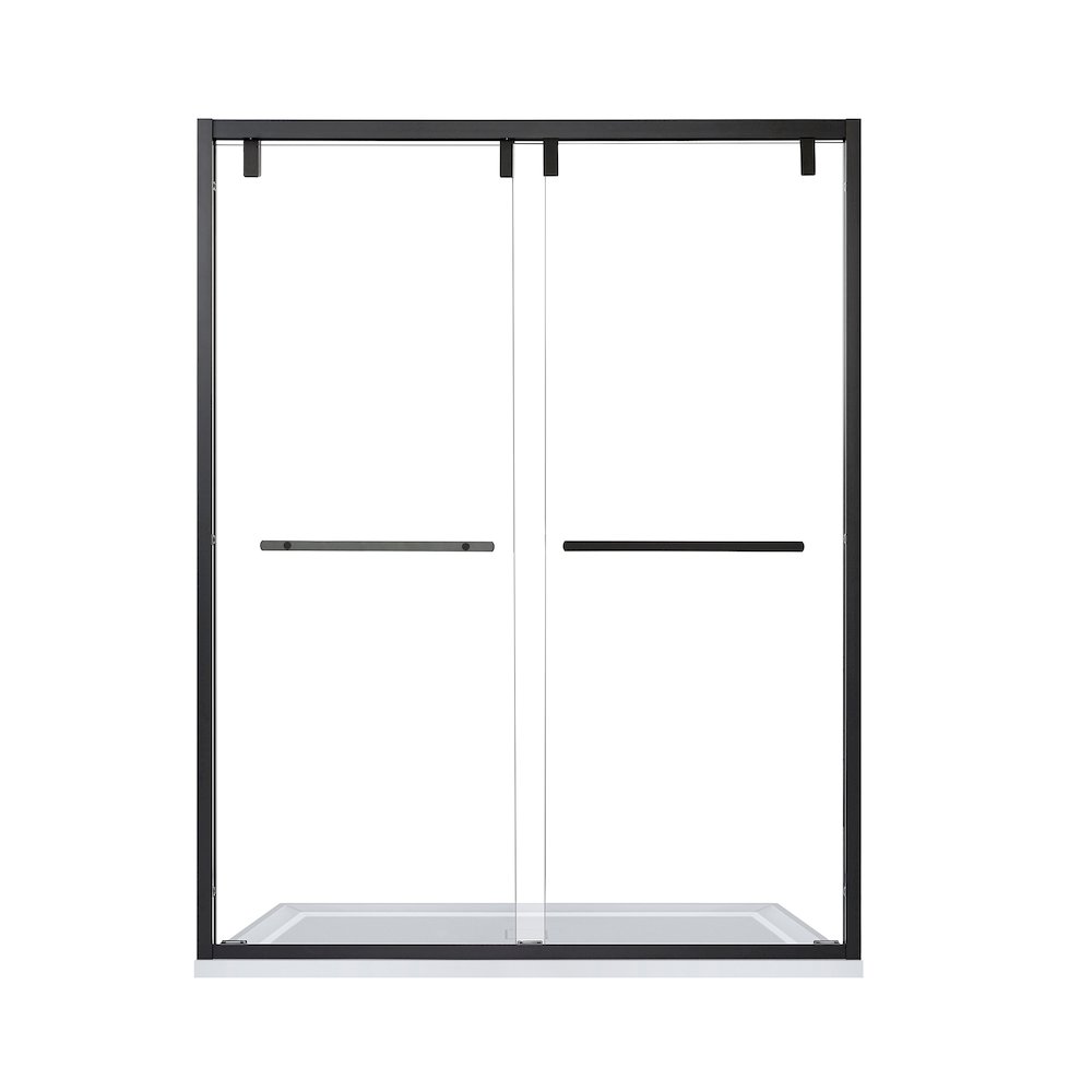 By Pass Semi Frameless Shower Door in Matte Black with Clear Glass. Picture 1