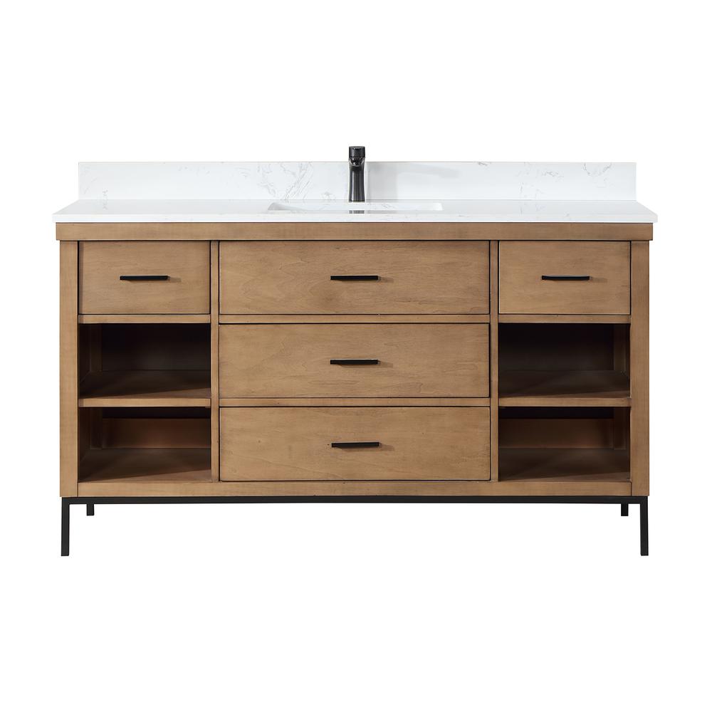 60" Single Bathroom Vanity Set in Brown Pine without Mirror. Picture 1