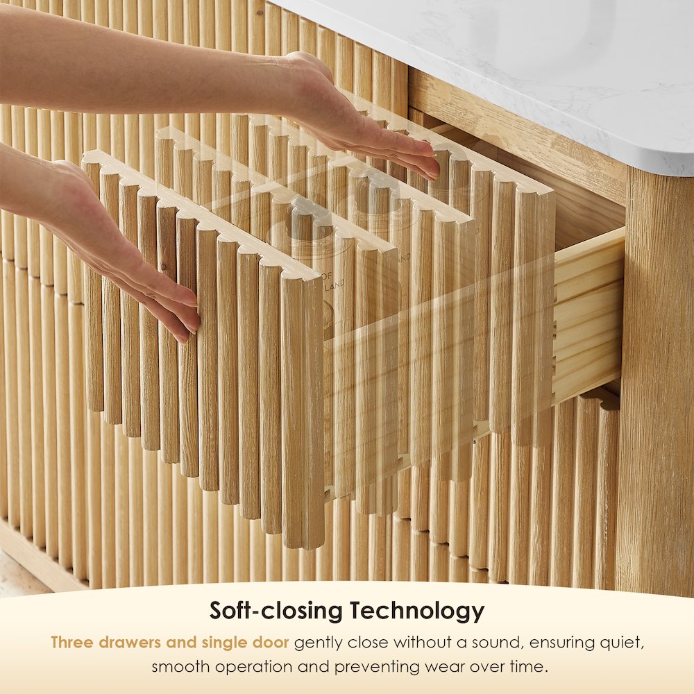 36" Single Bathroom Vanity in Washed Light Brown with Grain White. Picture 11