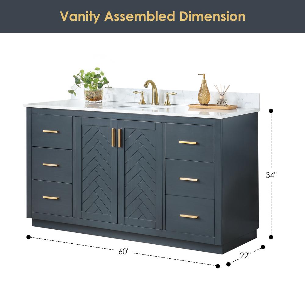 60" Single Bathroom Vanity Set in Classic Blue with Mirror. Picture 3