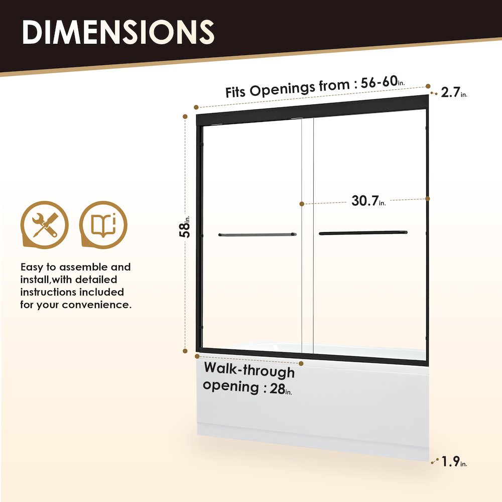 Framed Tub Door in Matte Black with Clear Glass. Picture 14