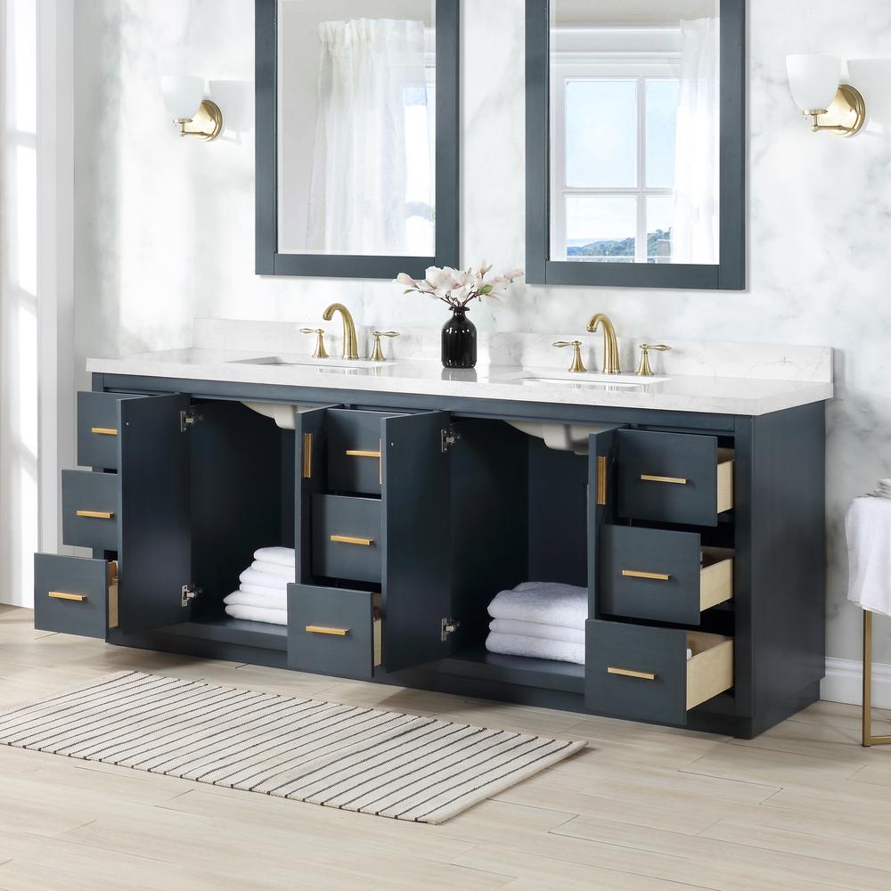 84" Double Bathroom Vanity Set in Classic Blue without Mirror. Picture 6