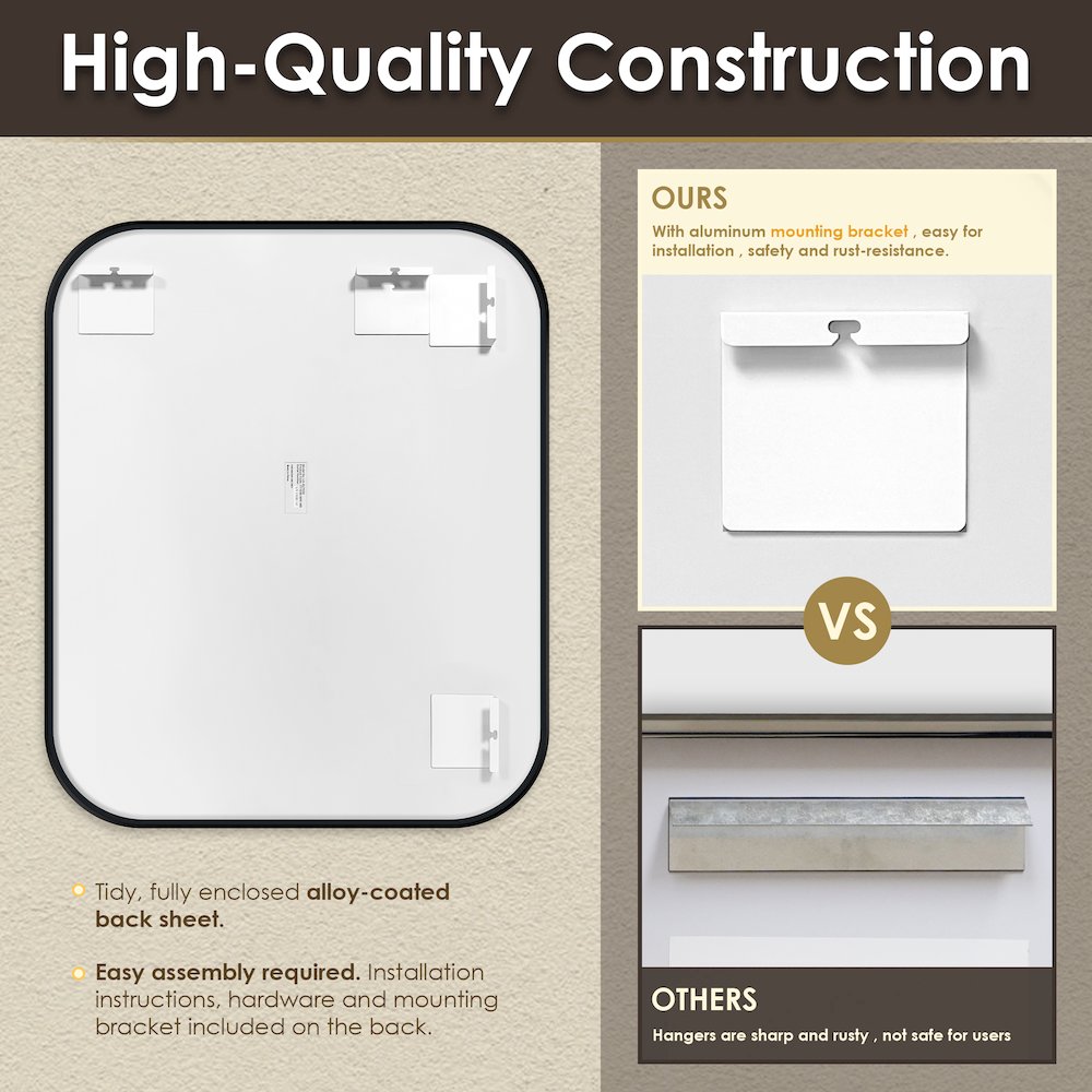 36x30" Rectangular Aluminum Framed in Matte Black Modern Bathroom Wall Mirror. Picture 10