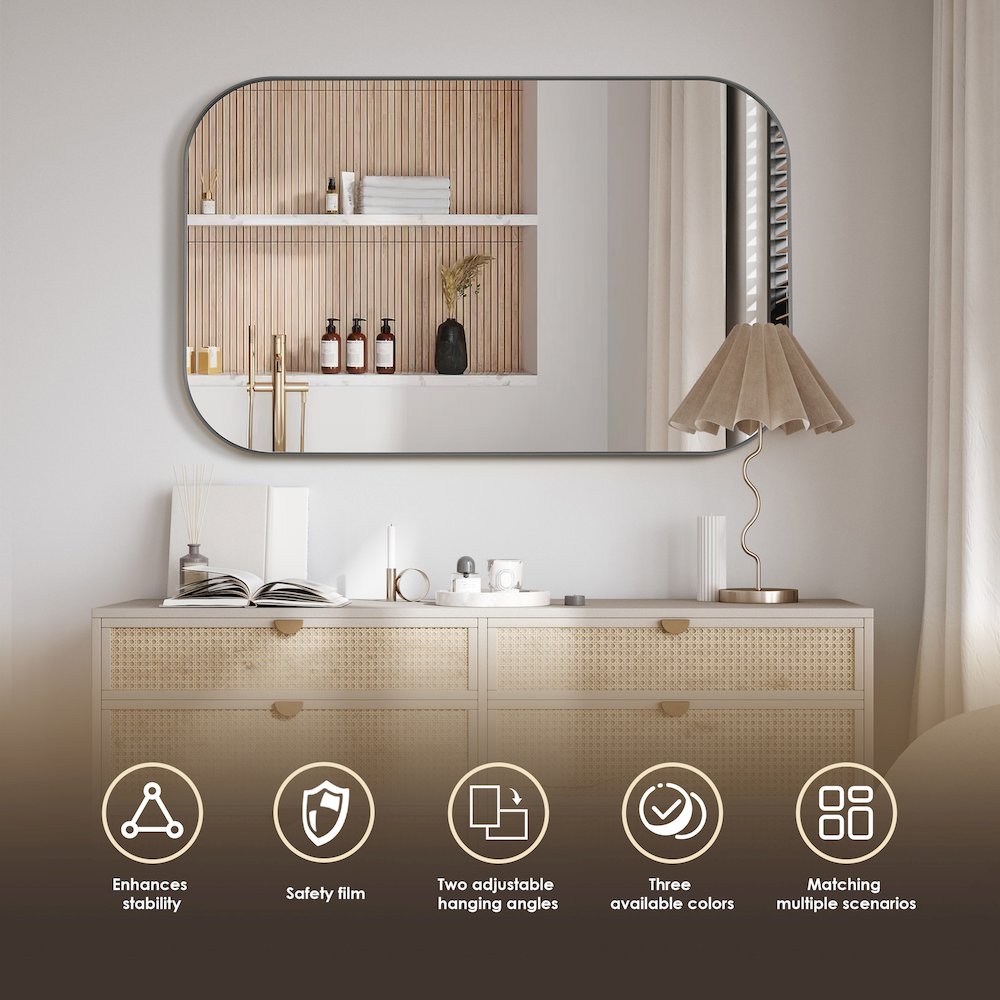 48x30" Rectangular Aluminum Framed in Gunmetal Modern Bathroom Wall Mirror. Picture 7