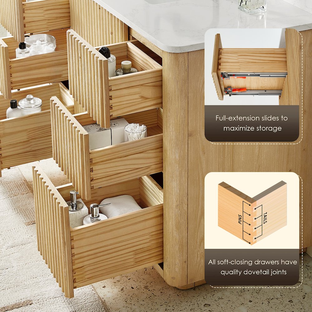 36" Single Bathroom Vanity in Washed Light Brown with Grain White. Picture 10