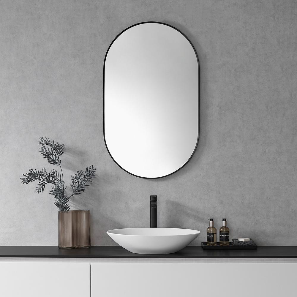 Ispra 36" Oval Bathroom/Vanity Matt Black Aluminum Framed Wall Mirror. Picture 5