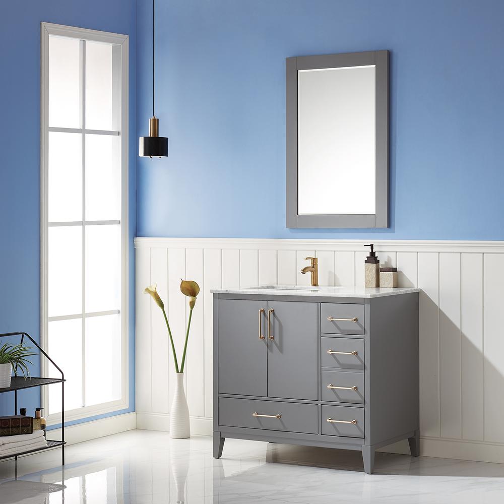 24" Rectangular Bathroom Wood Framed Wall Mirror in Gray. Picture 8