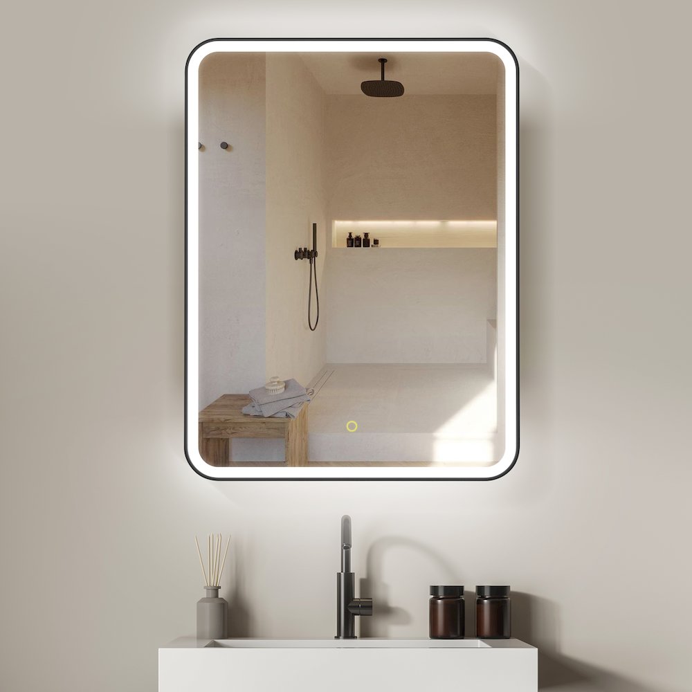 24"x32" Rectangular Bathroom Black Aluminum Mirror Medicine Cabinet. Picture 6