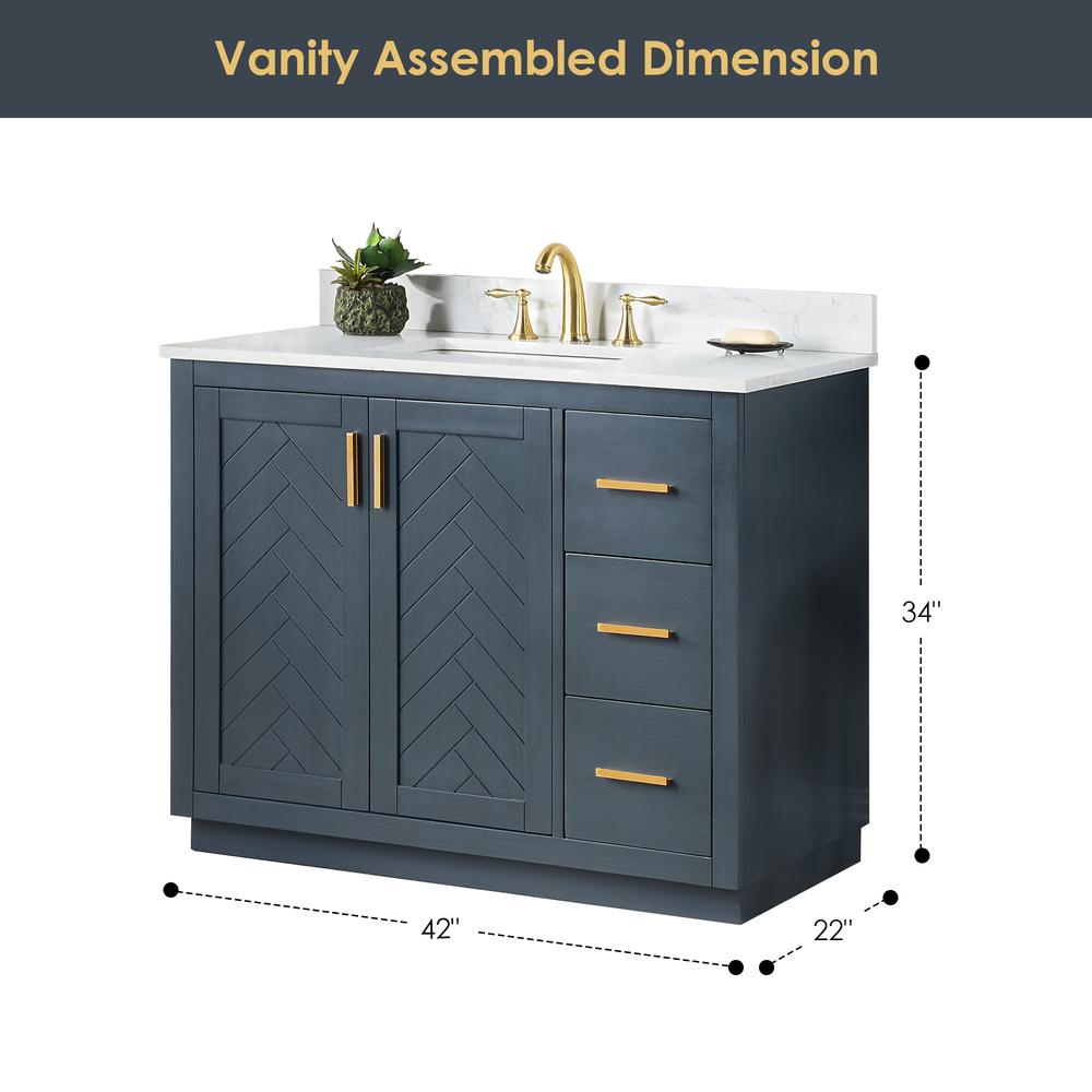 42" Single Bathroom Vanity Set in Classic Blue with Mirror. Picture 3