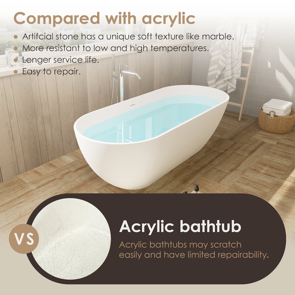 59" x 30" Solid Surface Soaking Bathtub and Integrated Overflow. Picture 15