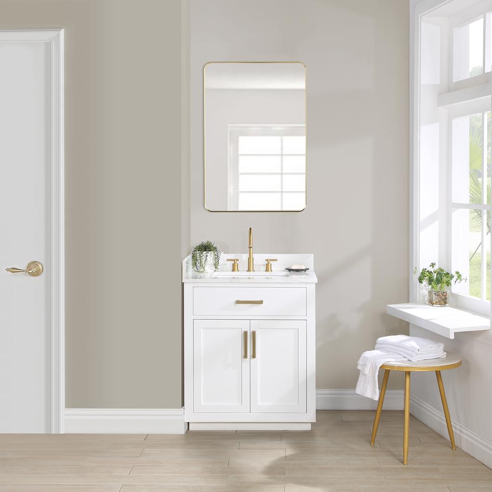 30" Single Bathroom Vanity in White with Mirror. Picture 4