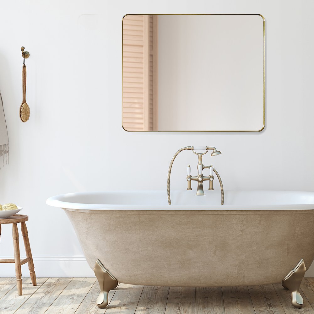 Nettuno 36" Rectangle Bathroom/Vanity Brushed Gold Aluminum Framed Wall Mirror. Picture 13