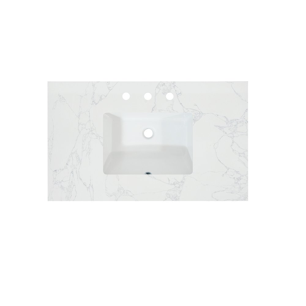 Ceres 37. in Engineered Stone Vanity Top in Grain White with Single White Sink. Picture 1